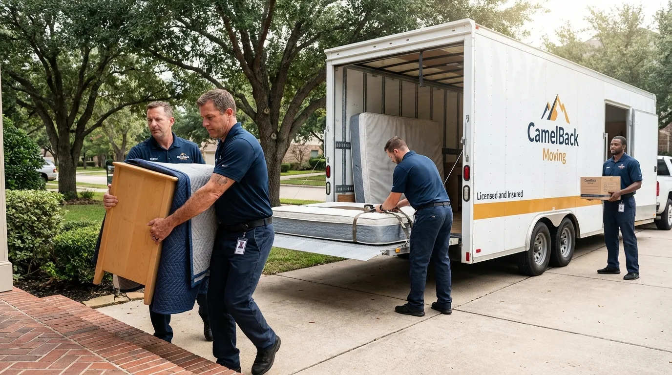 Crew loading residential truck for cross-state move from East Haven, CT
