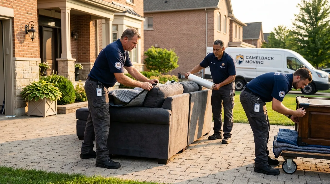 Large estate moving crew wrapping furniture in East Haven, CT